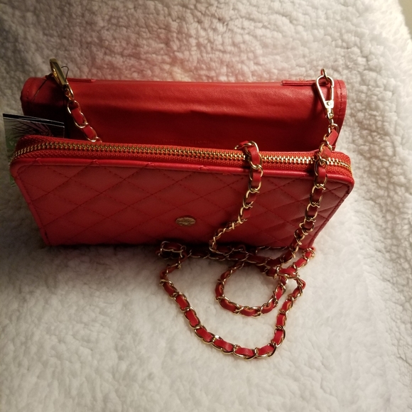 🎀NWT Badgley Mischka Quilted Leather Wallet-on-chain. Color:Red.🌺 - Picture 7 of 9